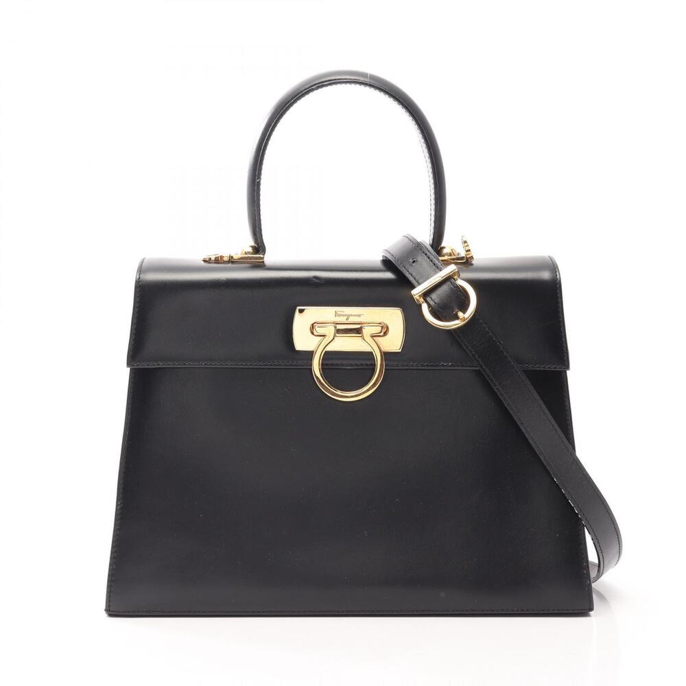 Salvatore Ferragamo Gancini Leather Shoulder Bag Black